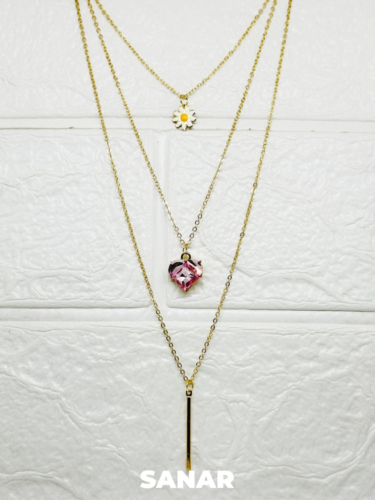 Flower & Heart Layered Necklace Anti-Tarnish