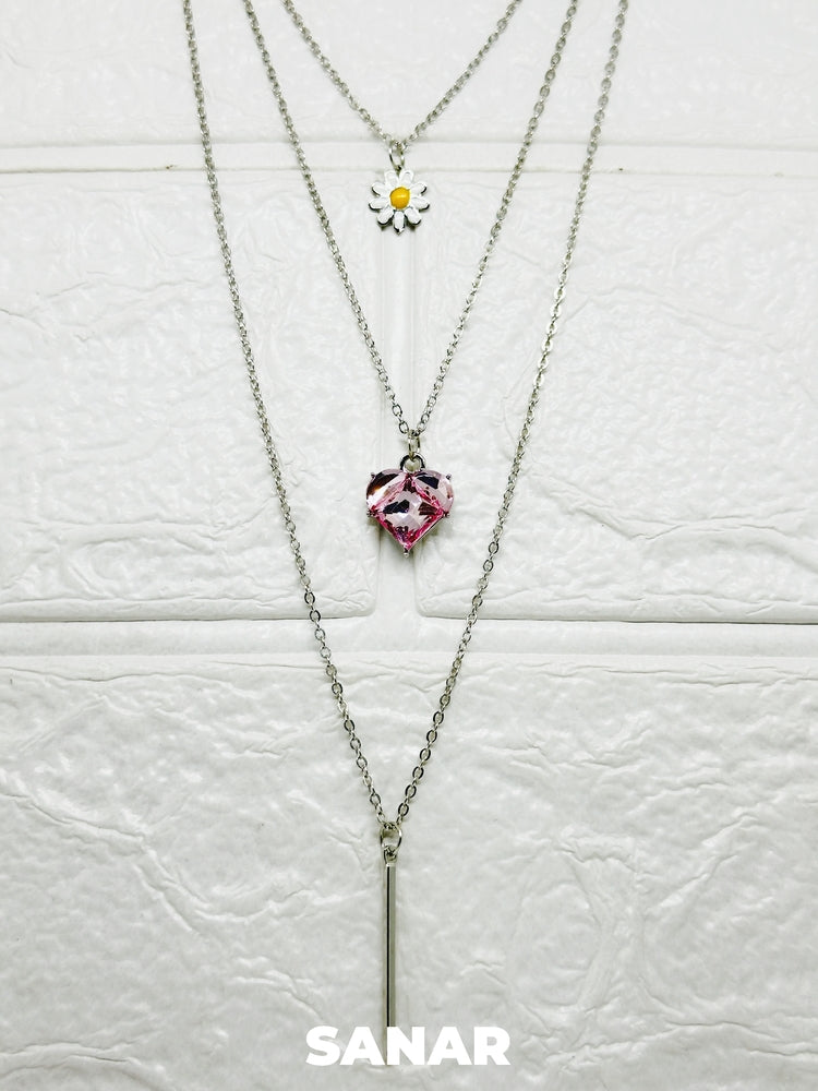 Flower & Heart Layered Necklace Anti-Tarnish