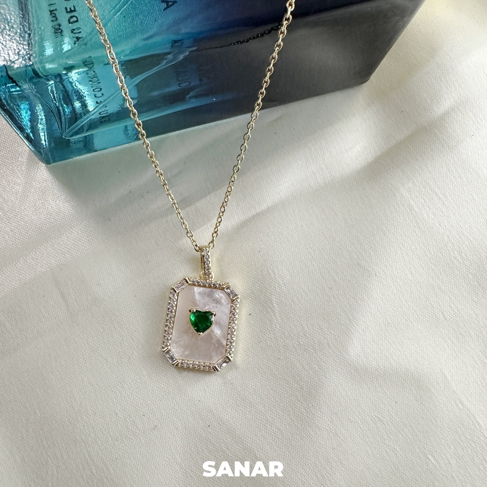Heart Emerald Diamond Pendant Necklace - Anti-Tarnish
