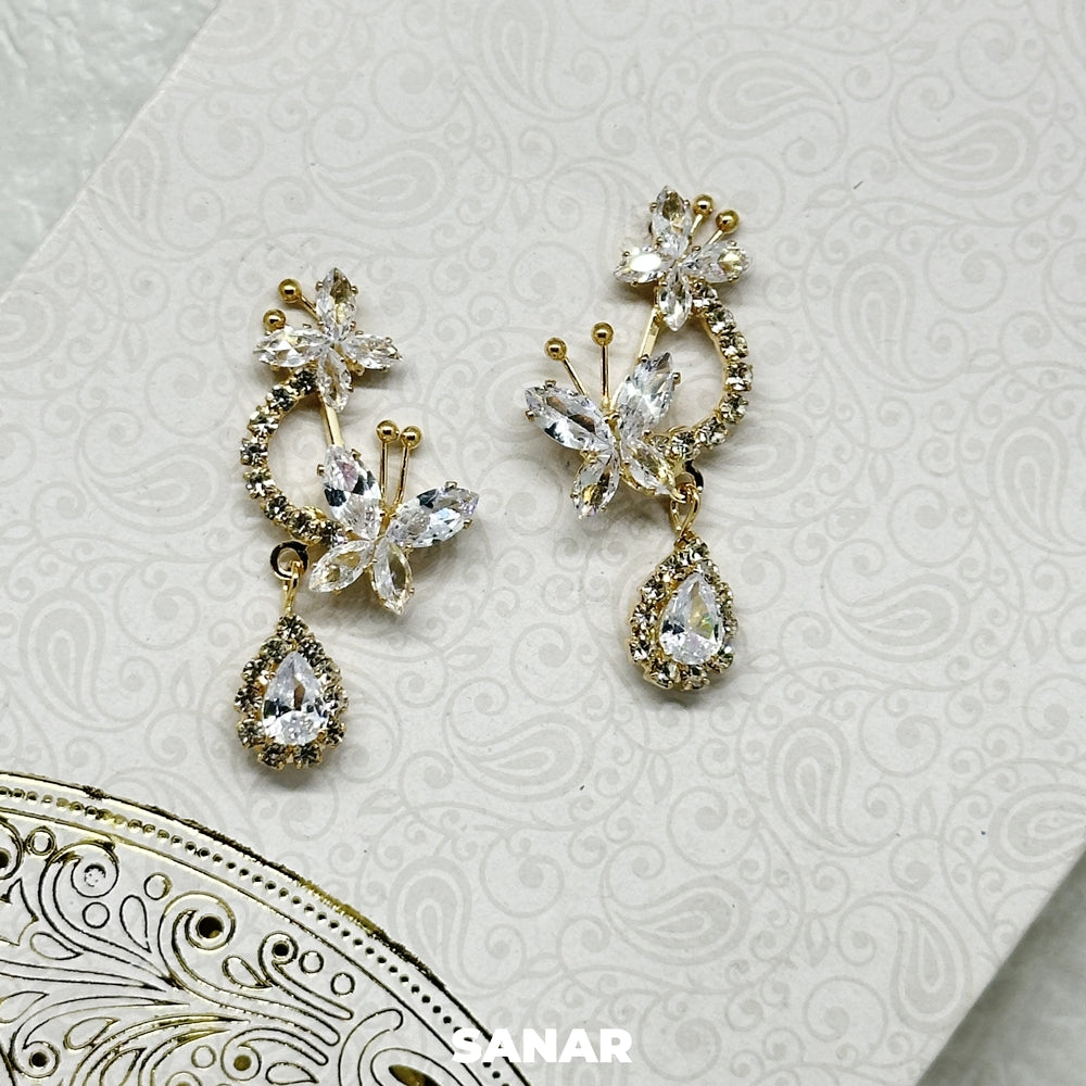 Double Butterfly Diamond Drop Earrings - SANAR - Handmade