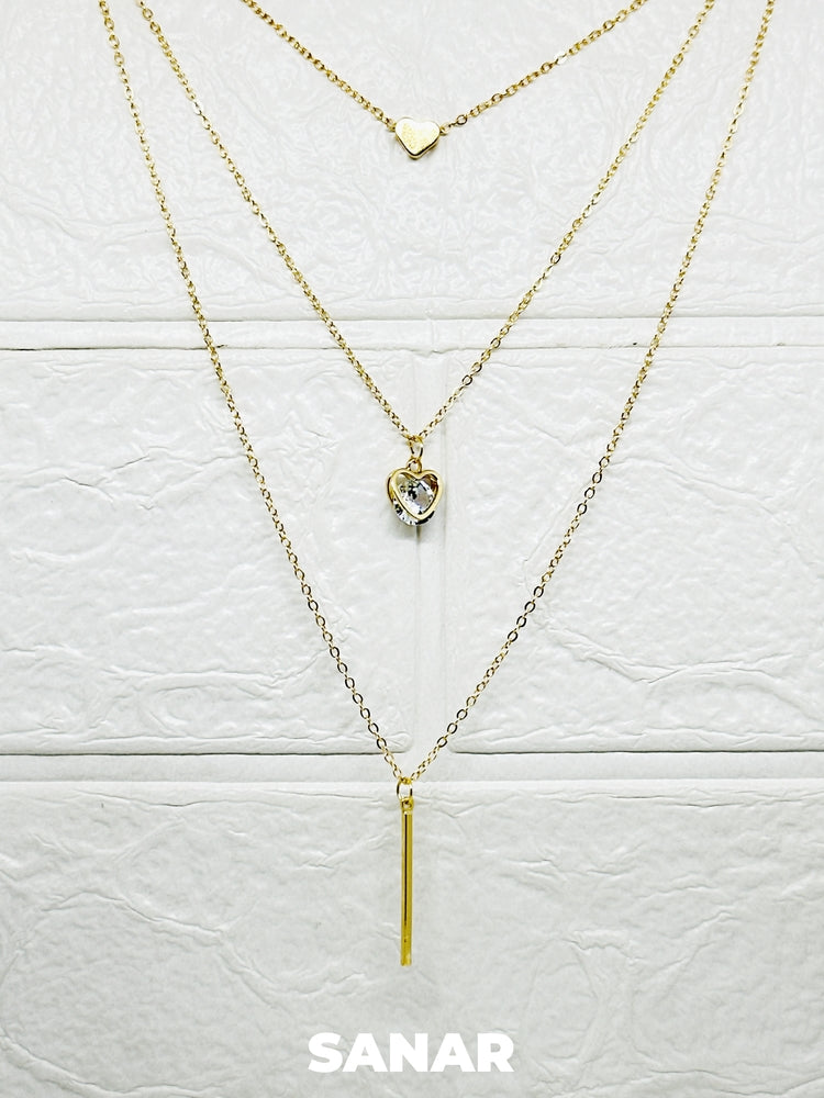 Crystal & Bar Layered Necklace - Anti-Tarnish