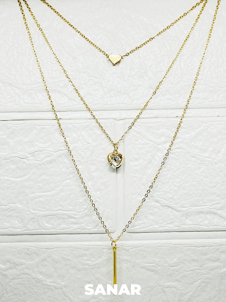 Crystal & Bar Layered Necklace - Anti-Tarnish