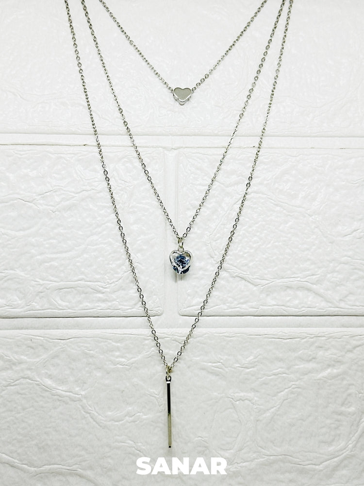 Crystal & Bar Layered Necklace - Anti-Tarnish