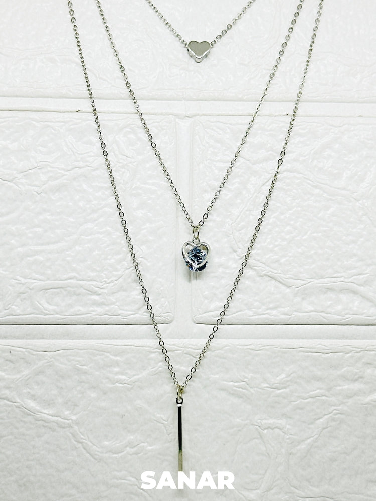 Crystal & Bar Layered Necklace - Anti-Tarnish