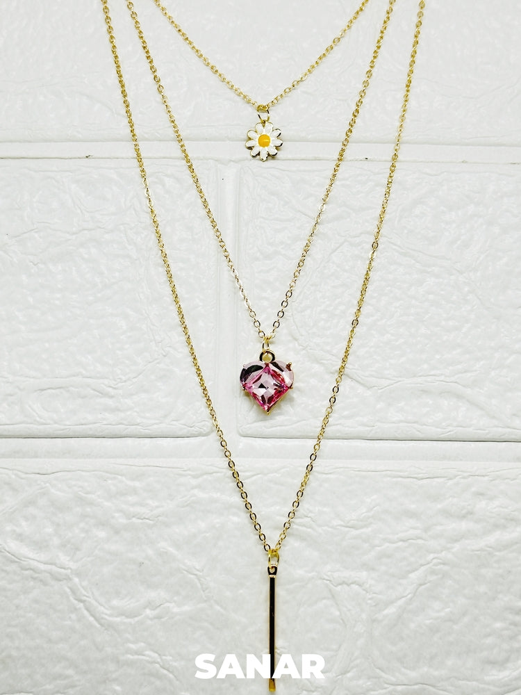 Flower & Heart Layered Necklace Anti-Tarnish