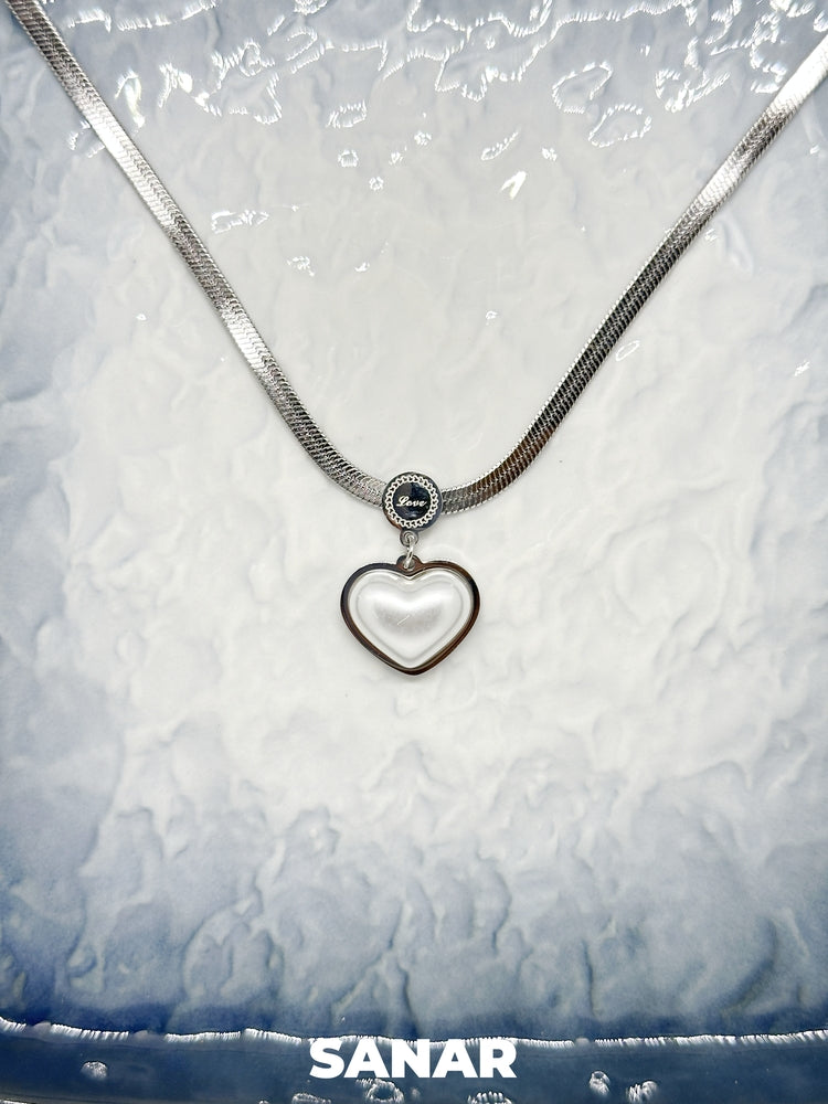 White Heart Pendant Necklace - Anti-Tarnish