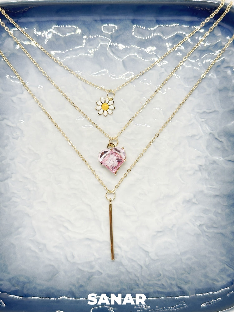 Flower & Heart Layered Necklace Anti-Tarnish