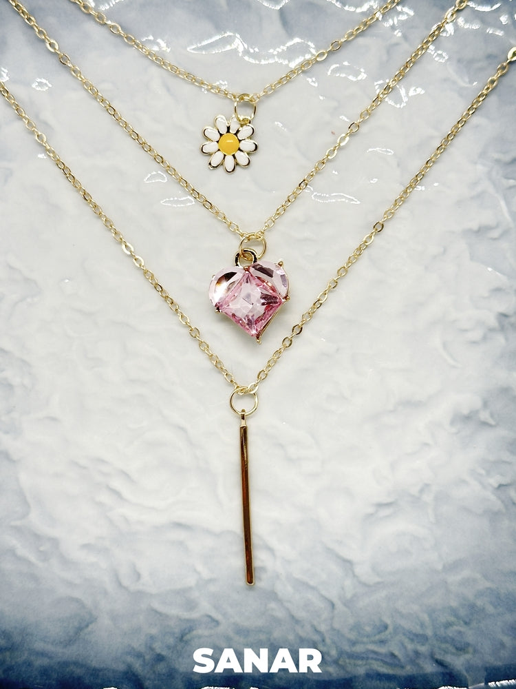 Flower & Heart Layered Necklace Anti-Tarnish
