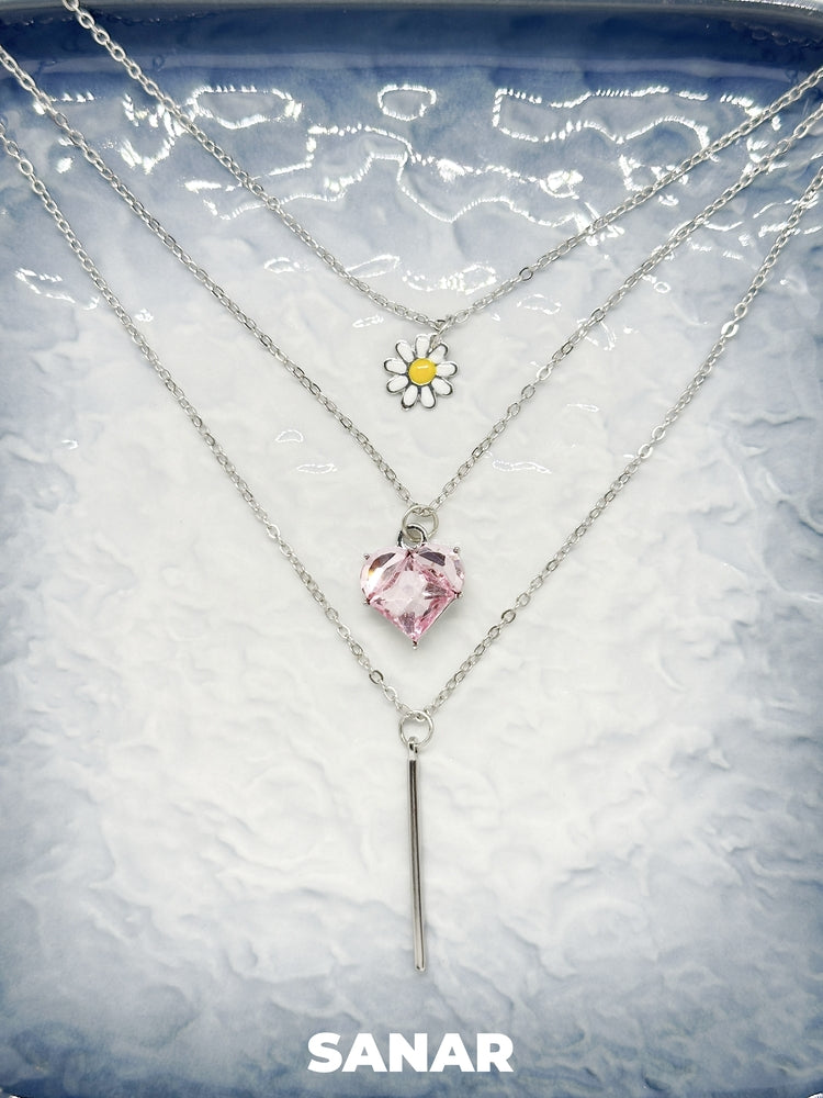 Flower & Heart Layered Necklace Anti-Tarnish