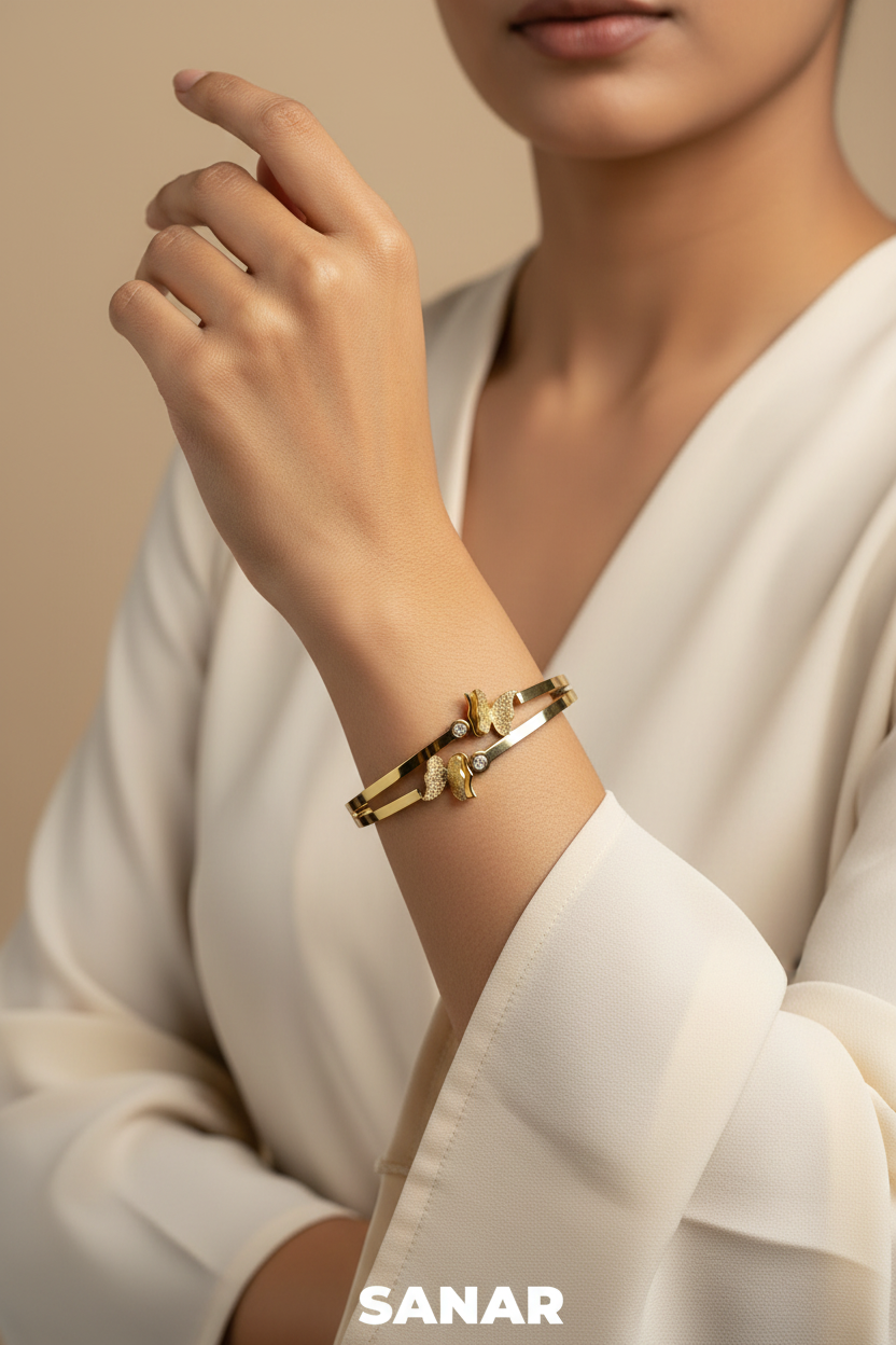 Anti-tarnish butterfly bracelet close-up portrait