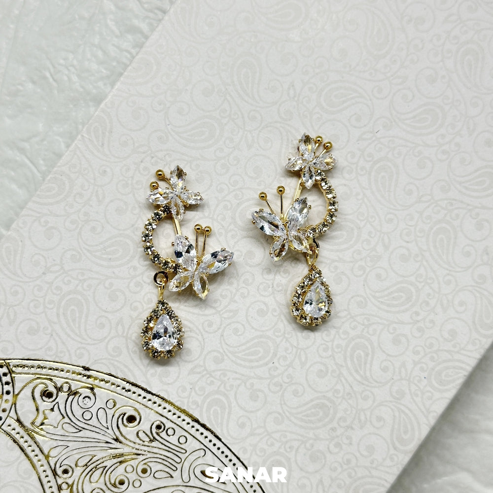 Double Butterfly Oval Diamond Drop Earrings